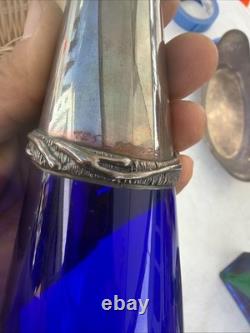 Art Deco Glass & Sterling Silver Decanter Bezel-set Stones by Domar Israel