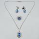 Art Deco Jj White Blue Glass Sterling Silver Set Necklace Earrings Ring Sz 4.75