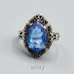 Art Deco JJ White Blue Glass Sterling Silver Set Necklace Earrings Ring Sz 4.75