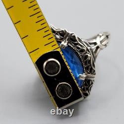 Art Deco JJ White Blue Glass Sterling Silver Set Necklace Earrings Ring Sz 4.75