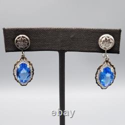 Art Deco JJ White Blue Glass Sterling Silver Set Necklace Earrings Ring Sz 4.75