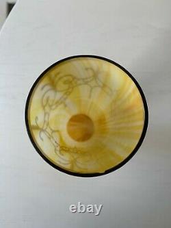 Art Deco Nouveau Sterling Silver Overlay Yellow Art Glass Vase 10 Opaline Swirl