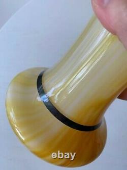 Art Deco Nouveau Sterling Silver Overlay Yellow Art Glass Vase 10 Opaline Swirl