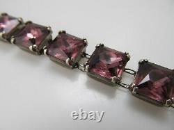 Art Deco Purple Paste Glass Sterling Silver Bracelet Vintage Antique