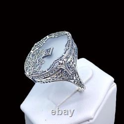 Art Deco Ring 1930s Camphor Glass Sterling Silver Filigree Made To Order #594