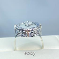 Art Deco Ring 1930s Camphor Glass Sterling Silver Filigree Made To Order #594