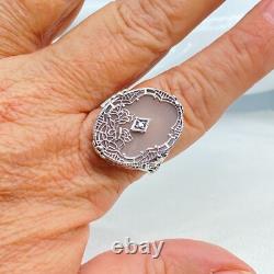 Art Deco Ring 1930s Camphor Glass Sterling Silver Filigree Made To Order #594