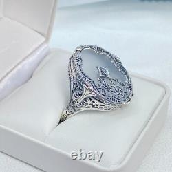 Art Deco Ring 1930s Camphor Glass Sterling Silver Filigree Made To Order #594