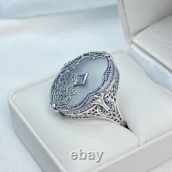 Art Deco Ring 1930s Camphor Glass Sterling Silver Filigree Made To Order #594