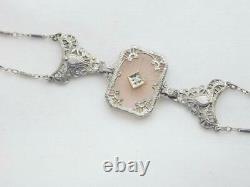 Art Deco Sterling Filigree Diamond Pink Camphor Glass Bracelet FANTASTIC