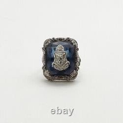 Art Deco Sterling Silver Blue Glass Alpha Phi Delta Filigree Fraternity Ring sz4