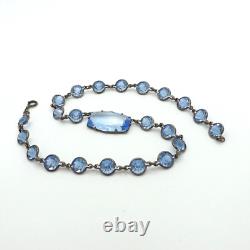 Art Deco Sterling Silver Blue Glass Choker Necklace 16in