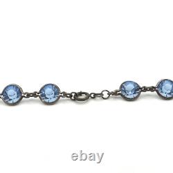 Art Deco Sterling Silver Blue Glass Choker Necklace 16in