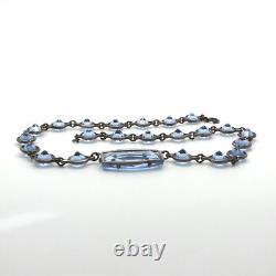 Art Deco Sterling Silver Blue Glass Choker Necklace 16in