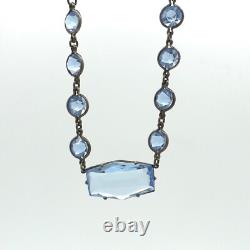Art Deco Sterling Silver Blue Glass Choker Necklace 16in