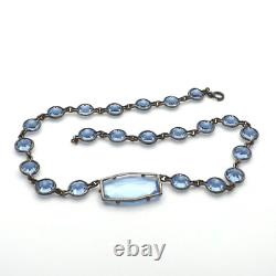 Art Deco Sterling Silver Blue Glass Choker Necklace 16in