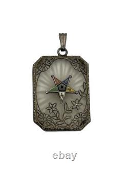 Art Deco Sterling Silver Camphor Glass Enamel Star Masonic Pendant vintage