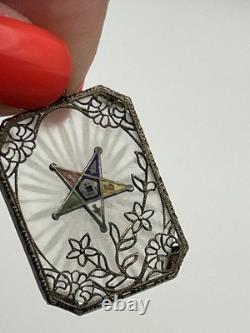 Art Deco Sterling Silver Camphor Glass Enamel Star Masonic Pendant vintage
