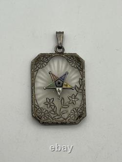 Art Deco Sterling Silver Camphor Glass Enamel Star Masonic Pendant vintage