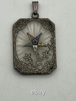 Art Deco Sterling Silver Camphor Glass Enamel Star Masonic Pendant vintage