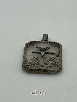 Art Deco Sterling Silver Camphor Glass Enamel Star Masonic Pendant vintage