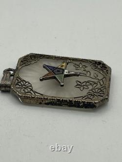 Art Deco Sterling Silver Camphor Glass Enamel Star Masonic Pendant vintage