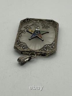 Art Deco Sterling Silver Camphor Glass Enamel Star Masonic Pendant vintage