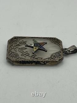 Art Deco Sterling Silver Camphor Glass Enamel Star Masonic Pendant vintage