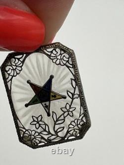 Art Deco Sterling Silver Camphor Glass Enamel Star Masonic Pendant vintage