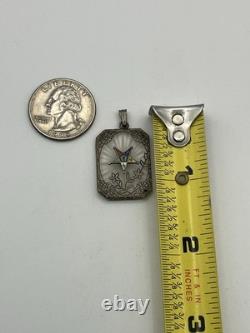 Art Deco Sterling Silver Camphor Glass Enamel Star Masonic Pendant vintage