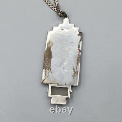 Art Deco Sterling Silver Germany Enamel Marcasite Glass Pendant Necklace 16