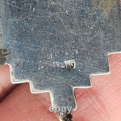 Art Deco Sterling Silver Germany Enamel Marcasite Glass Pendant Necklace 16