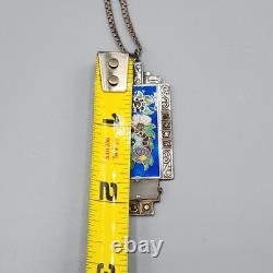 Art Deco Sterling Silver Germany Enamel Marcasite Glass Pendant Necklace 16
