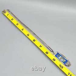 Art Deco Sterling Silver Germany Enamel Marcasite Glass Pendant Necklace 16