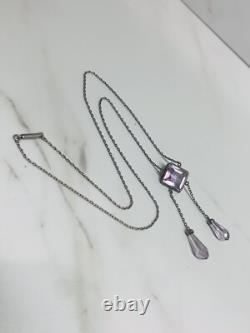 Art Deco Sterling Silver Glass Amethyst Necklace 16