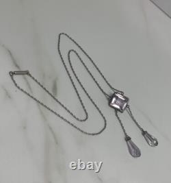 Art Deco Sterling Silver Glass Amethyst Necklace 16