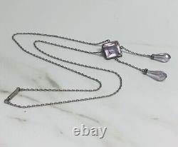 Art Deco Sterling Silver Glass Amethyst Necklace 16
