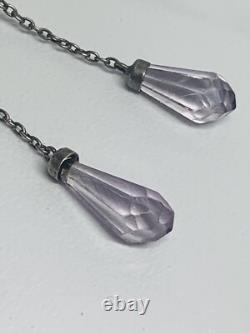Art Deco Sterling Silver Glass Amethyst Necklace 16