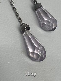 Art Deco Sterling Silver Glass Amethyst Necklace 16