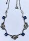 Art Deco Sterling Silver Rose Design Blue And Clear Glass Rhinestones Necklace