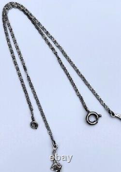Art Deco Sterling Silver Rose Design Blue And Clear Glass Rhinestones Necklace