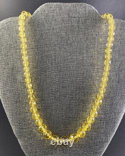 Art Deco Sterling Silver Vaseline Yellow Glass Graduated Beaded Necklace