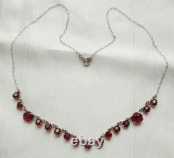 Art Deco Vintage Sterling Silver Open Back Ruby Paste Demi Riviere Necklace Gift