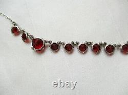 Art Deco Vintage Sterling Silver Open Back Ruby Paste Demi Riviere Necklace Gift