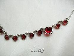 Art Deco Vintage Sterling Silver Open Back Ruby Paste Demi Riviere Necklace Gift