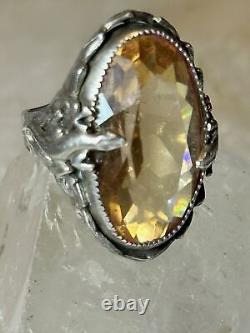 Art Deco ring lizard size 4 yellow glass sterling silver women