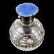 Art Deco Sterling Silver Blue Guilloche Enamel Cut-glass Perfume Scent Bottle