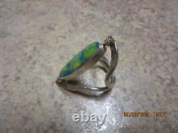 Art Glass Sterling Silver OOAK Yellow Blue Green/Coral