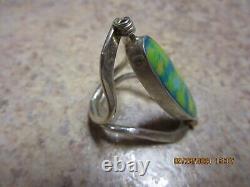 Art Glass Sterling Silver OOAK Yellow Blue Green/Coral