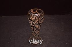 Art Nouveau Art Glass 6.5 Vase, Sterling Silver Overlay